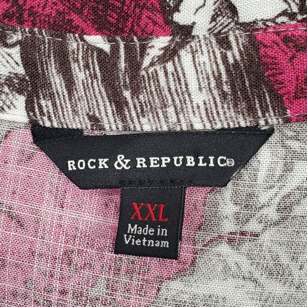 Rock & Republic Womens XXL Shirt Floral Button Up Rayon Roll Tab Light Blouse - Picture 8 of 12